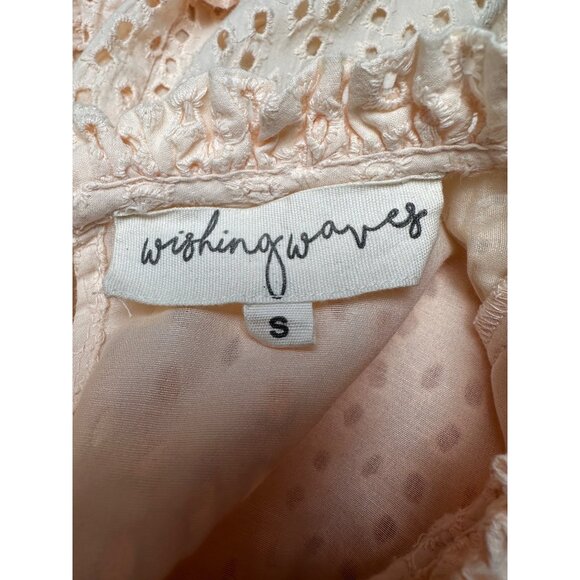 Wishing Waves Eyelet Mini Dress Small Peach Drop Waist Cottage Spring Easter - Picture 2 of 8